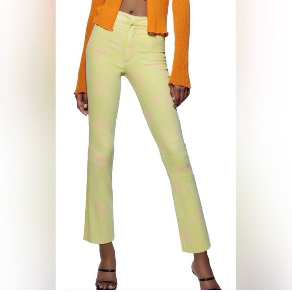 Zara Green and Pink Flare Jeans